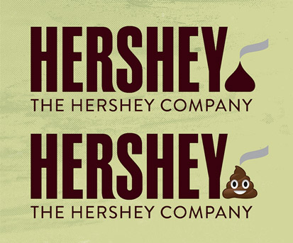 example of poo emoji in a Hershey logo